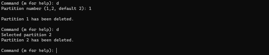 result of command d that deletes partition