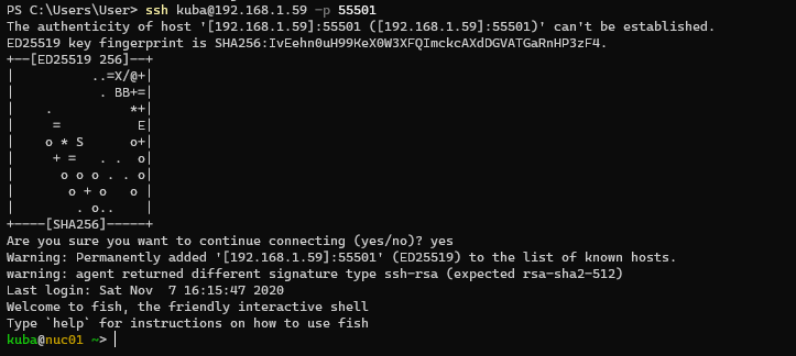fist login using SSH