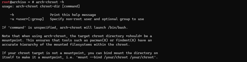 result of arch-chroot -h