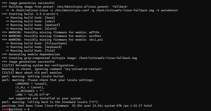 result of using pacstrap tool